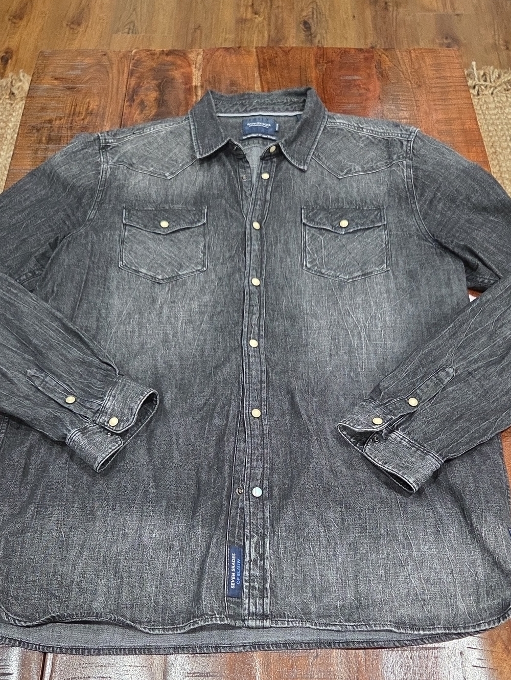Scotch & Soda Washed Black Denim Button-Down Shirt